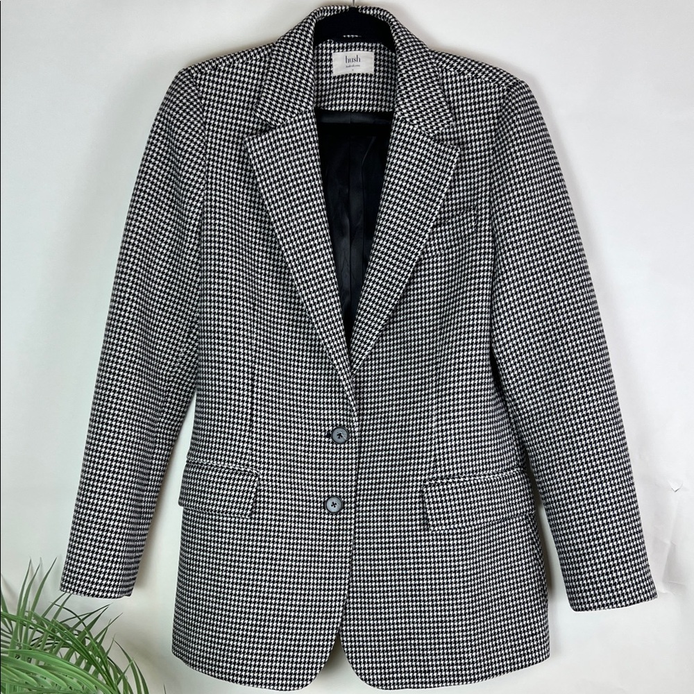 Hush UK Houndstooth Blazer Two Button Black White UK 12 US 8 Wool Blend